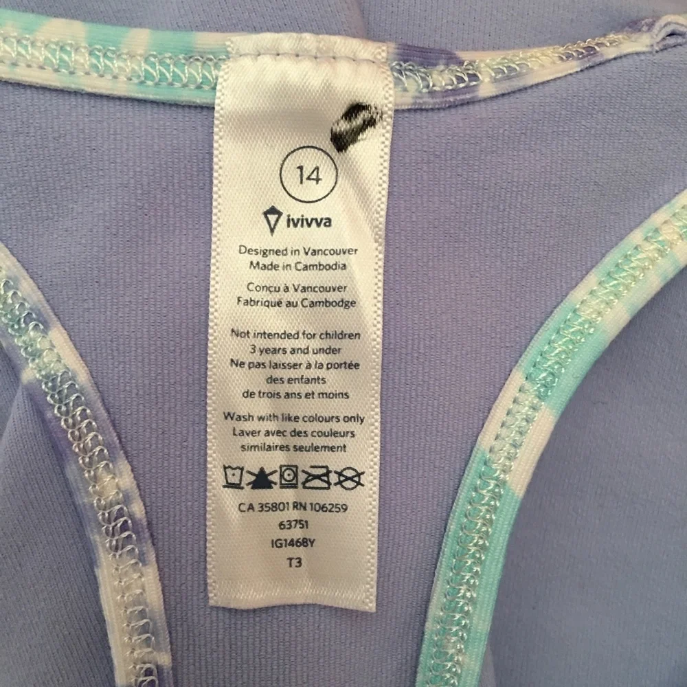 Ivivva by Lululemon Purple Blue Tank Top Size 14